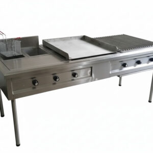 Cocina acero inoxidable con barbecue plancha asadora y freidora