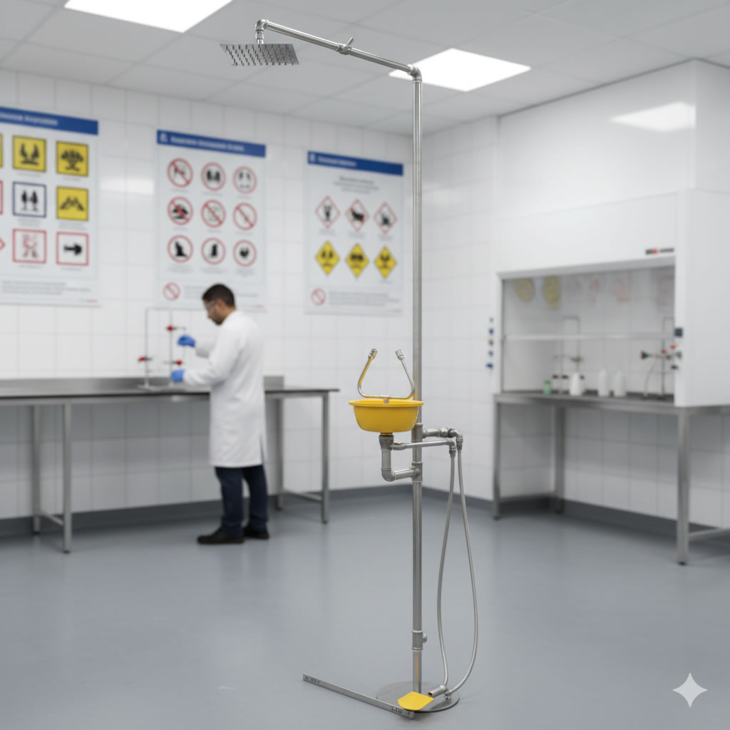 Duchas lava ojos en acero inoxidable interior emergencias