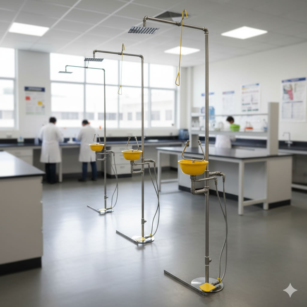 Duchas lava ojos en acero inoxidable laboratorio