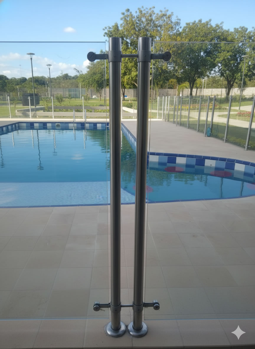 Encerramiento en vidrio y acero inoxidable para piscina