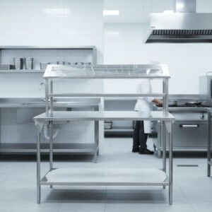 Meson acero inoxidable con repisas auxiliares