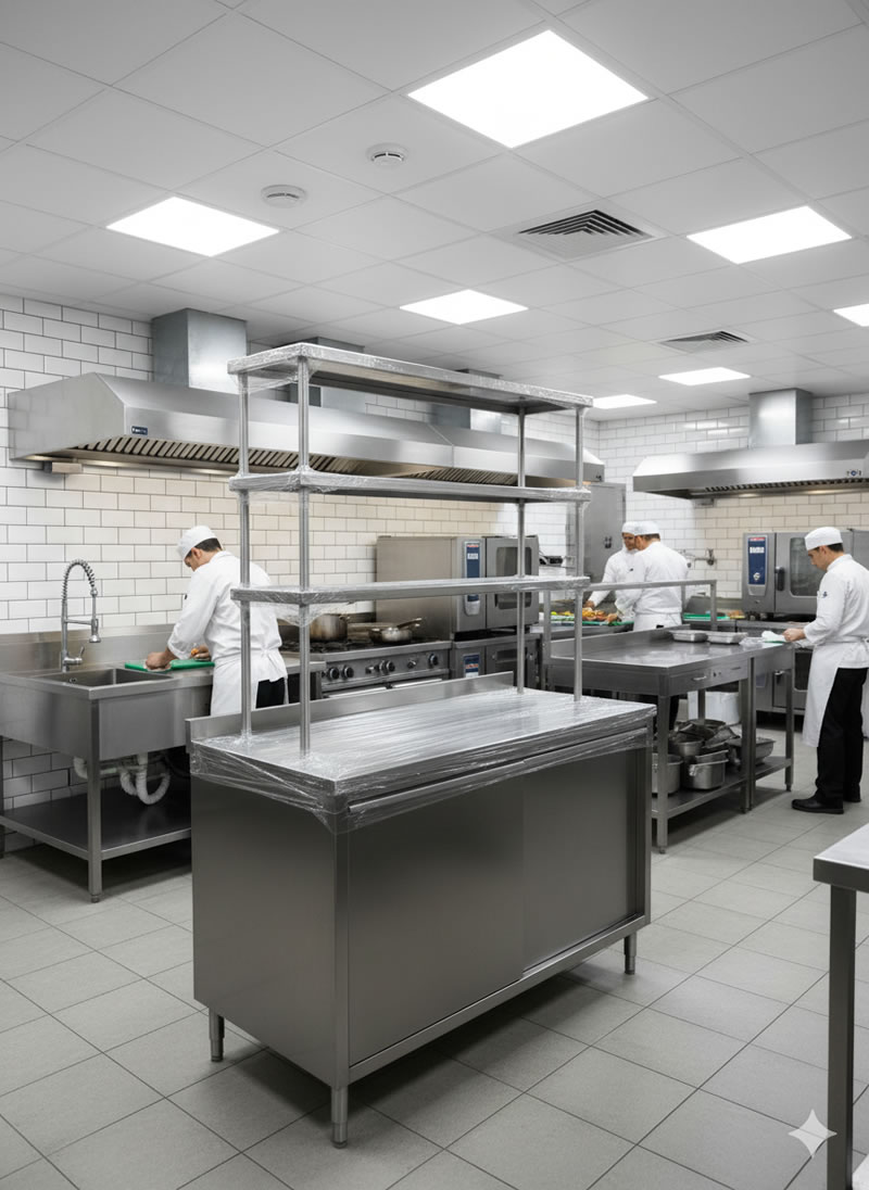 Meson acero inoxidable con repisas