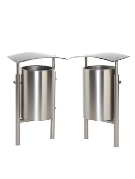 Basurero con techo en acero inoxidable duo
