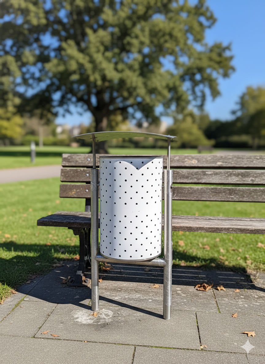 Basurero con techo en acero inoxidable parque