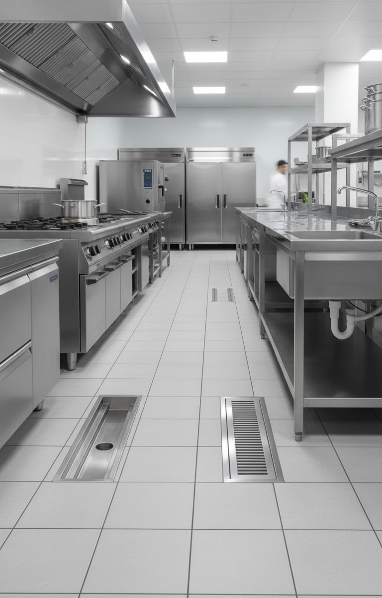 Cárcamo acero inoxidable con rejilla industrial para carnicería o restaurantes cocina