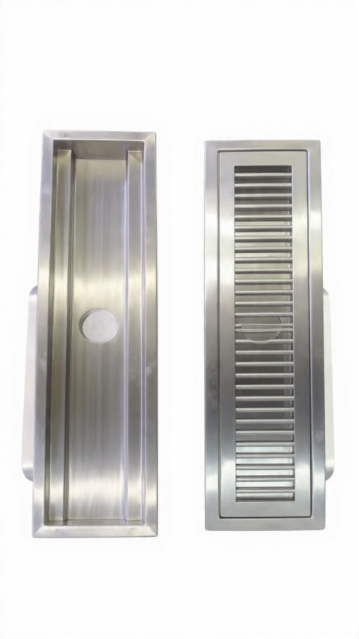 Cárcamo acero inoxidable con rejilla industrial para carnicería o restaurantes